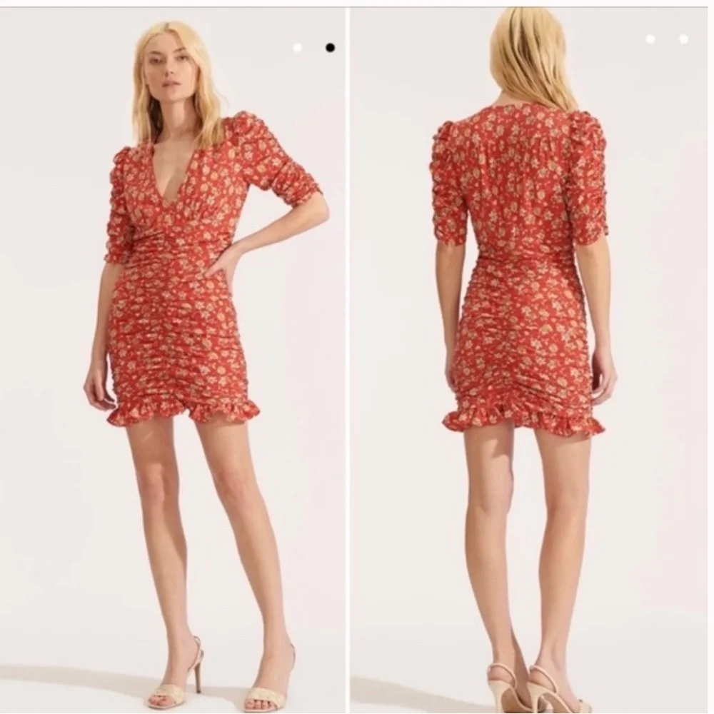Veronica Beard Mary V-Neck Ruched Silk Floral Red Midi Dress size 8 - Picture 2 of 8